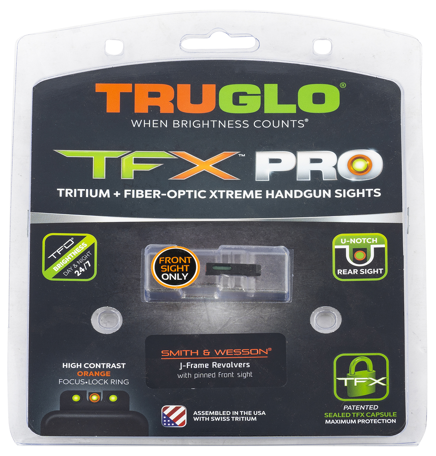 TruGlo TGTG13SJ1PC TFX Pro  Black | Green Tritium & Fiber Optic Orange Outline Front Sight