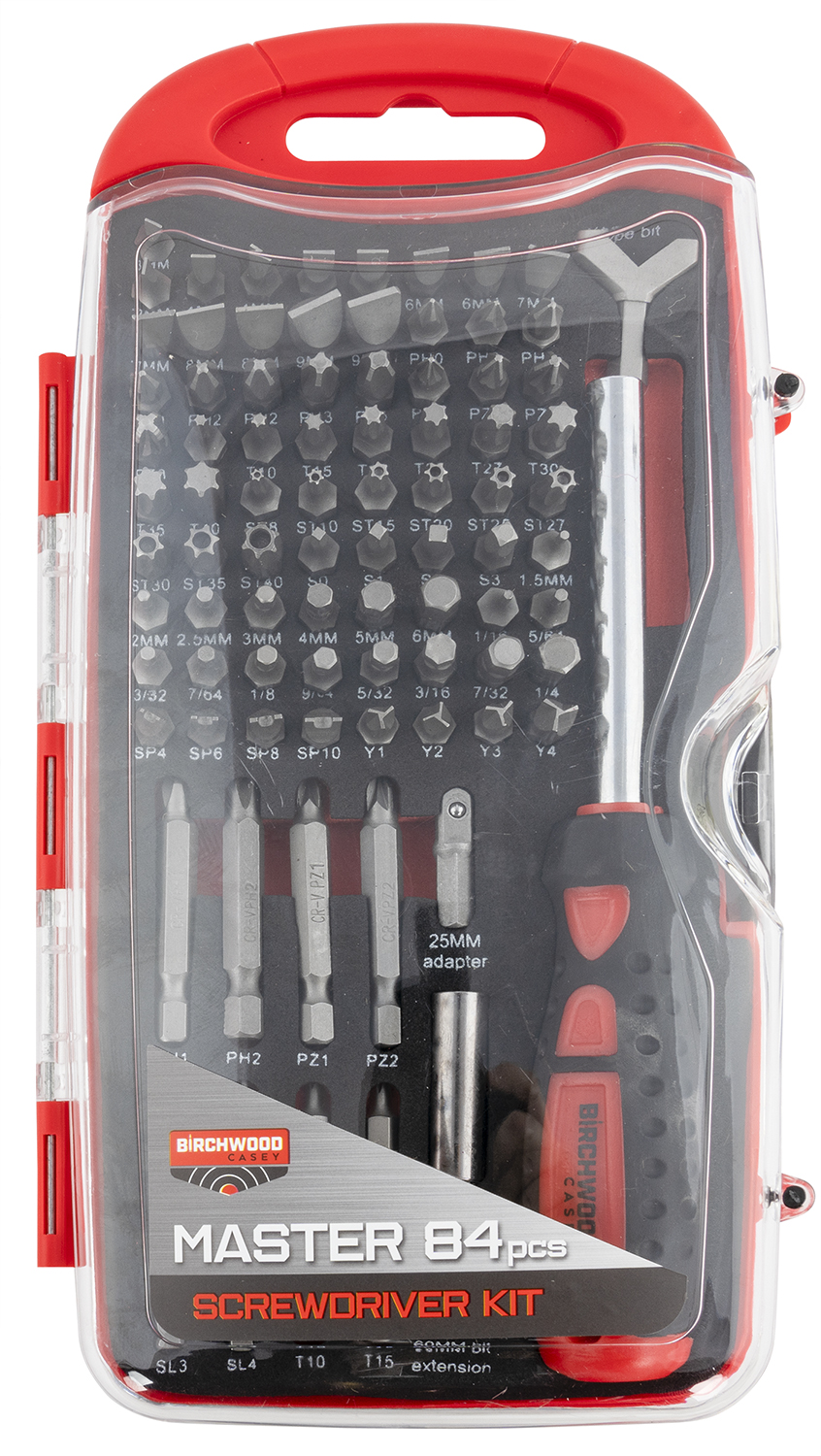Birchwood Casey Deluxe Screwdriver Set, 84 Piece Kit, Red Handle BC-DLXSDS