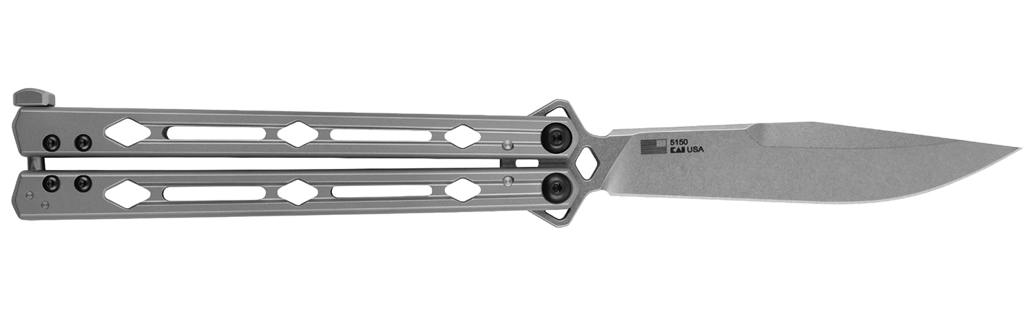 Kershaw 5150 Lucha  4.60 Butterfly Drop Point Plain Stonewashed 14C28N Steel Blade Bead Blasted Stainless Steel Handle