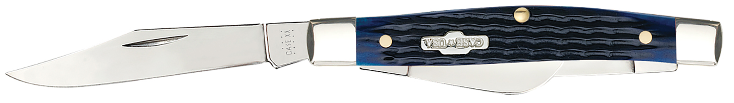 Case 02806 Stockman  Medium 2.42/1.58/1.57 Folding Clip/Sheepsfoot/Pen Plain Mirror Polished Tru-Sharp SS Blade/Rogers Corn Cob Jigged Blue Bone Handle