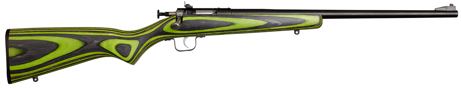 Crickett KSA2231 Youth  22 LR 1rd 16.12 Blued Barrel & Receiver, Fixed Front/Adjustable Rear Peep Sights, Green/Black Laminate Stock w/11.5 LOP, Rebounding Firing Pin Safety