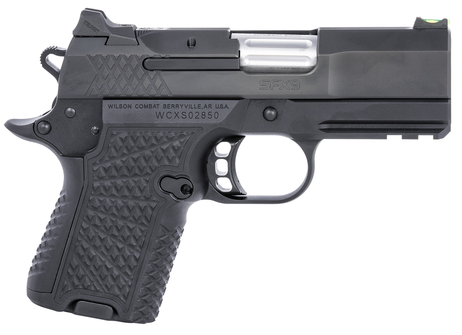 Wilson Combat SFX8SCR3 SFX9 Sub-Compact 9mm Luger 10+1 15+1 3.25" Stainless Steel Barrel, Black DLC Serrated Stainless Steel Slide, Black Aluminum Frame w/Beavertail & Picatinny Rail, Black G10 Grip