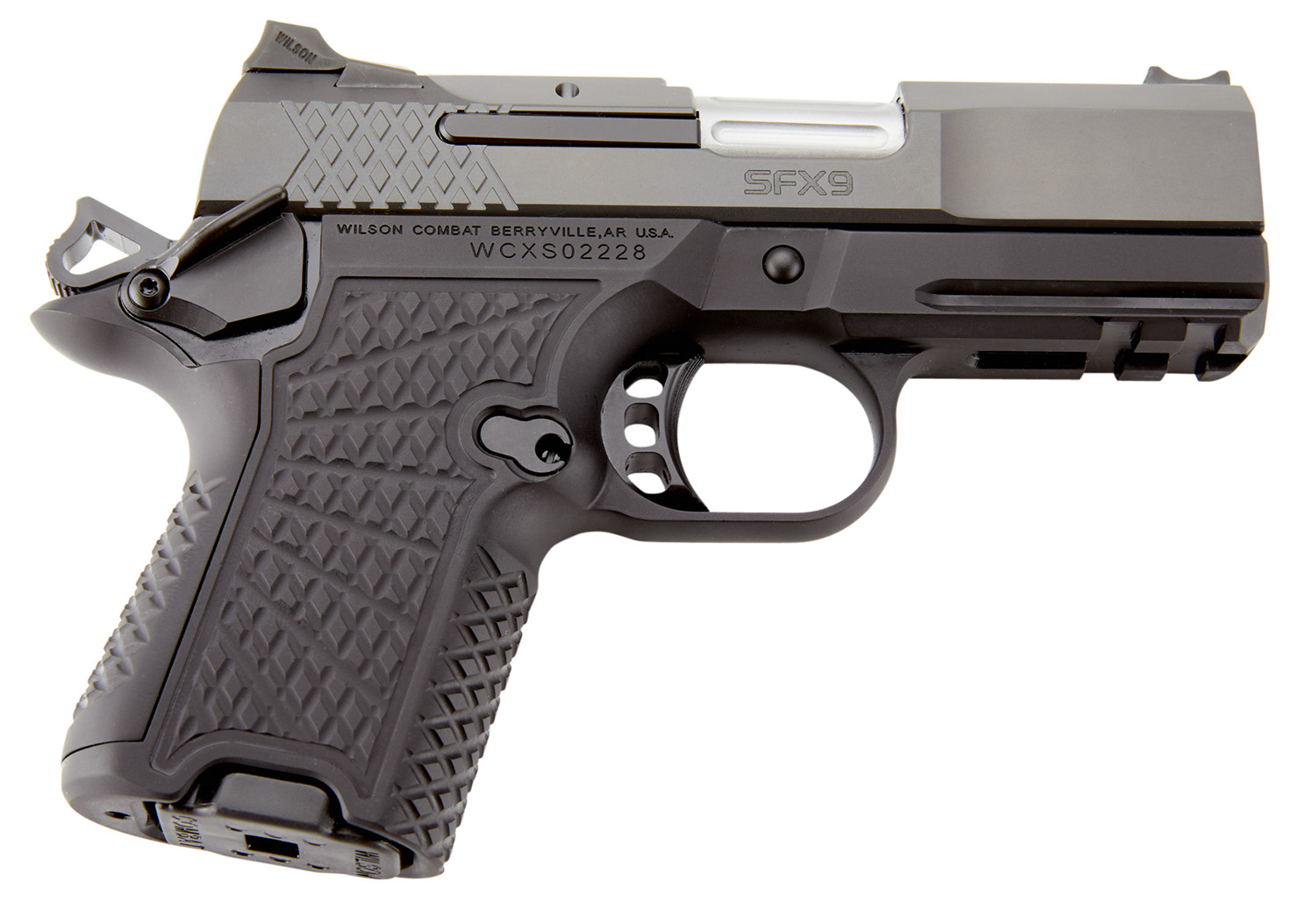 Wilson Combat SFX9SCR3A SFX9 Sub-Compact 9mm Luger 10+1 15+1 3.25" Stainless Steel Barrel, Black DLC Serrated Stainless Steel Slide, Black Aluminum Frame w/Beavertail & Picatinny Rail, Black G10 Grip