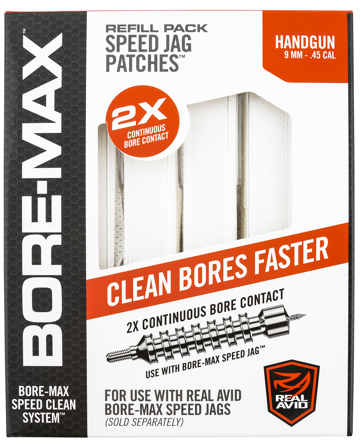 Real Avid AVBMPATCH4L Bore-Max Speed Jag Patches Refill 9mm/45 Cal Handgun 4L Synthetic 250 Per Box