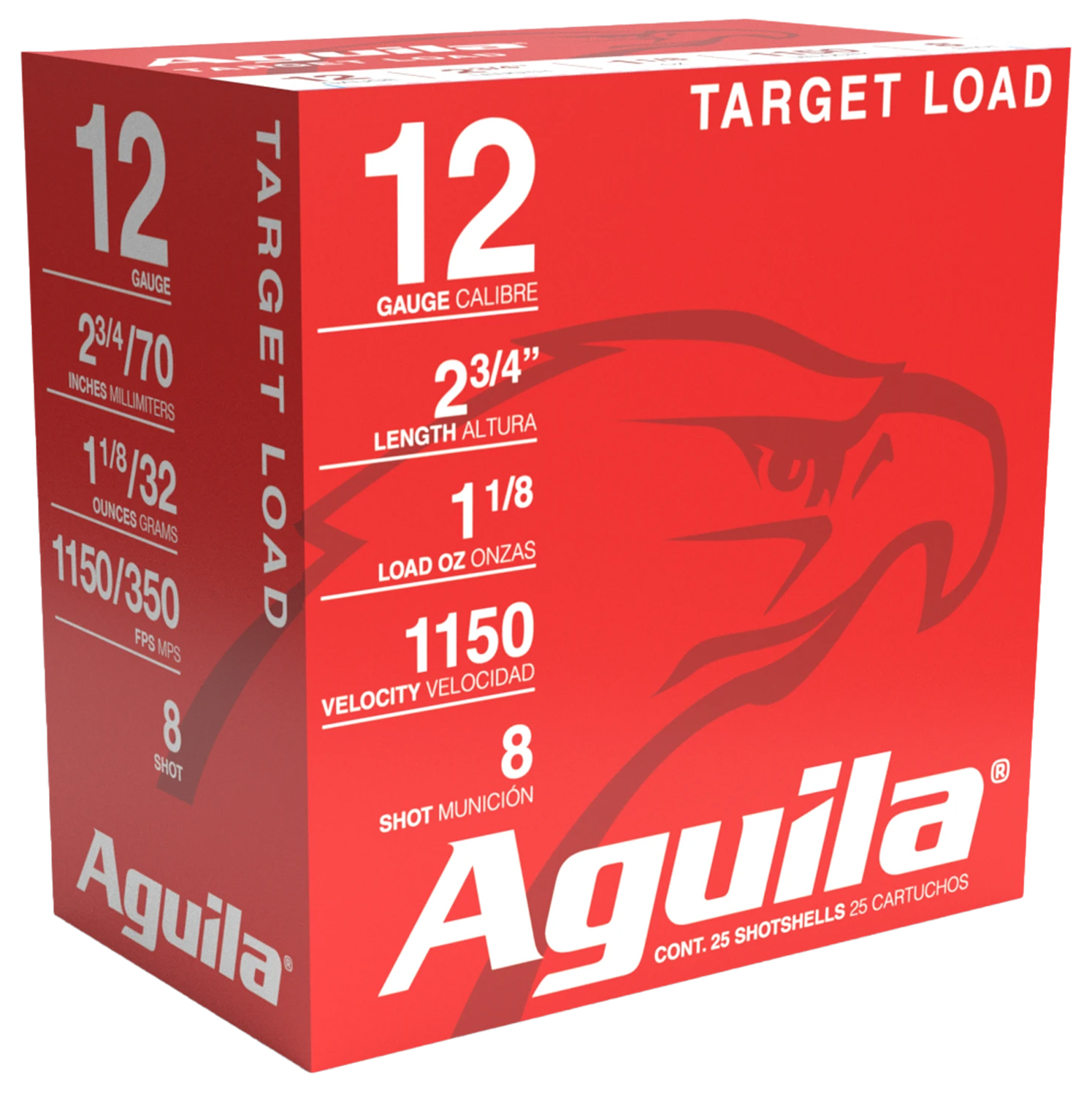 Aguila 1CHB1280 Target Load Competition 12 Gauge 2.75" 1 1/8 oz 8 Shot 25 Per Box/ 10 Cs