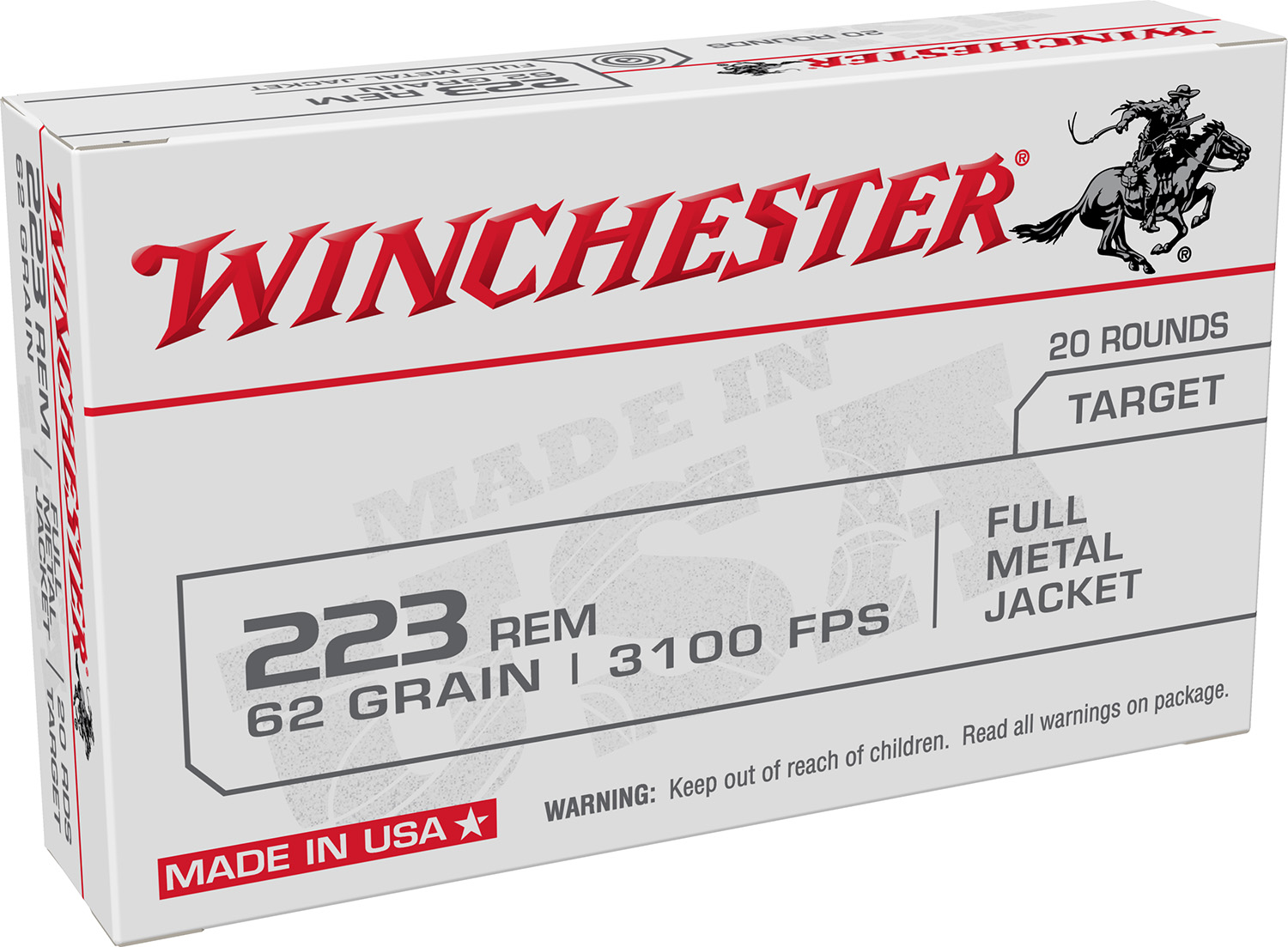 Winchester Ammo W223FMJ62 USA Target 223 Rem 62 gr Full Metal Jacket (FMJ) 20 Bx/ 50 Cs