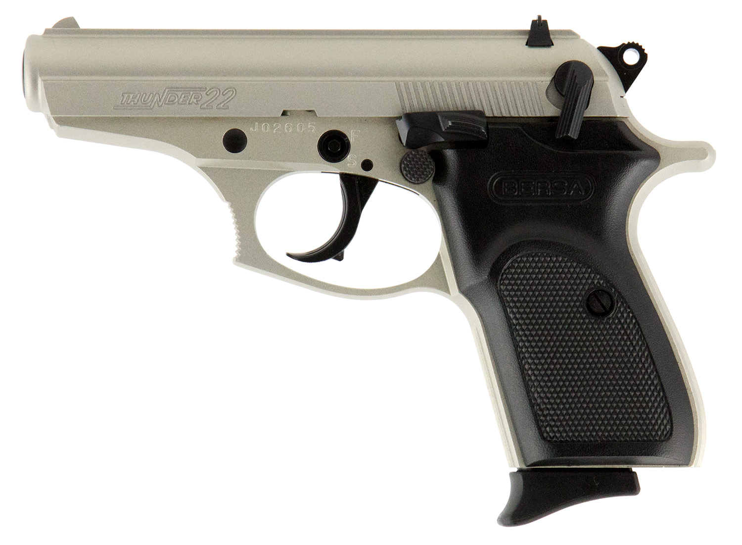 Bersa Thunder 22 Satin Nickel .22 LR 3.5" – Beautiful Compact Rimfire Pistol 5 Bersa Thunder 22 nickel left side