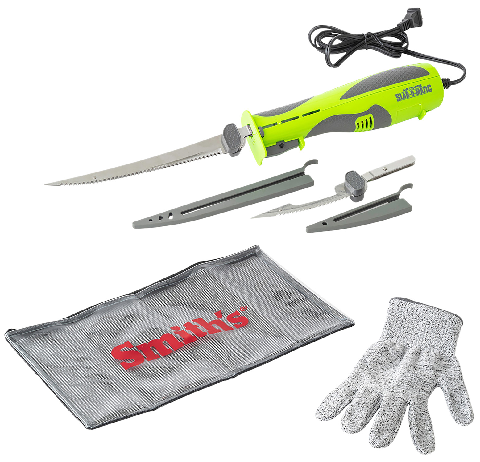 Smiths Mr. Crappie Electric Fillet Knife 3.5" 8" 4.5" 6ft 120V AC Cord XL Fillet Gloves