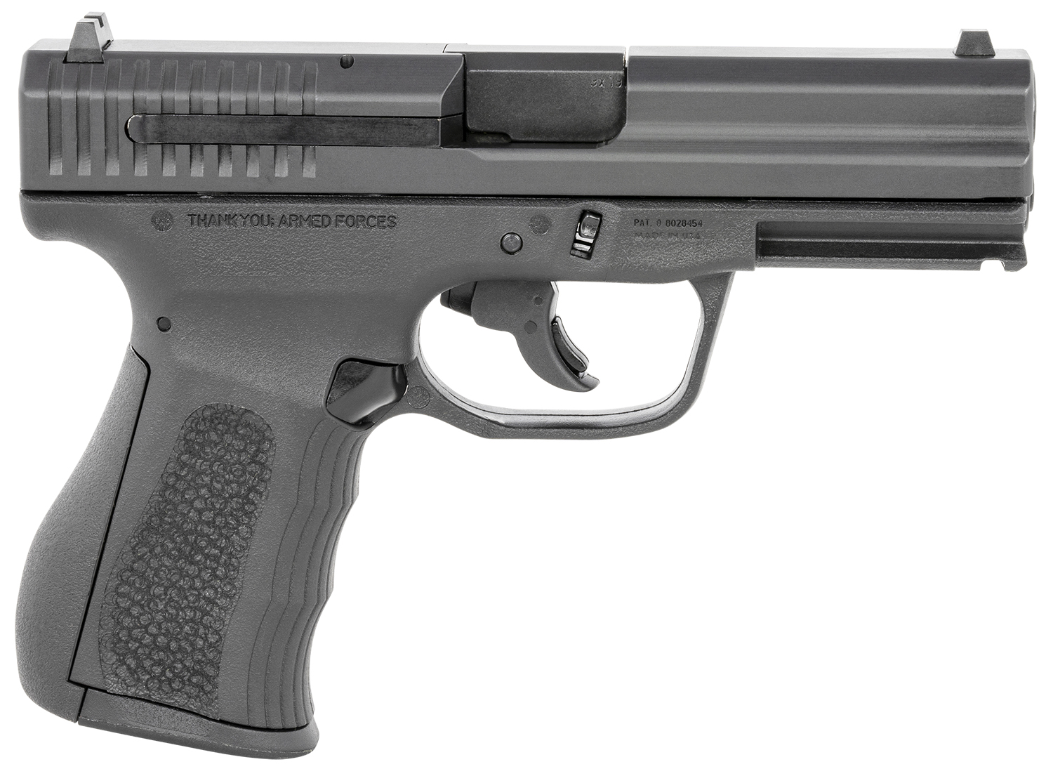 FMK G9C1G2BSSCM 9C1 G2 *CA/MA Compliant 9mm Luger 10+1 4 Black Stainless Steel Barrel, Black Serrated Carbon Steel Slide, Black Polymer Frame w/Picatinny Rail, Black Backstrap Grip