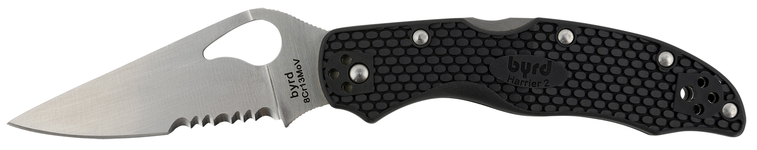 Spyderco BY01PSBK2 Byrd Harrier 2 Lightweight 3.36 Folding Part Serrated 3Cr13MoV SS Blade Black  Textured FRN Handle Includes Pocket Clip
