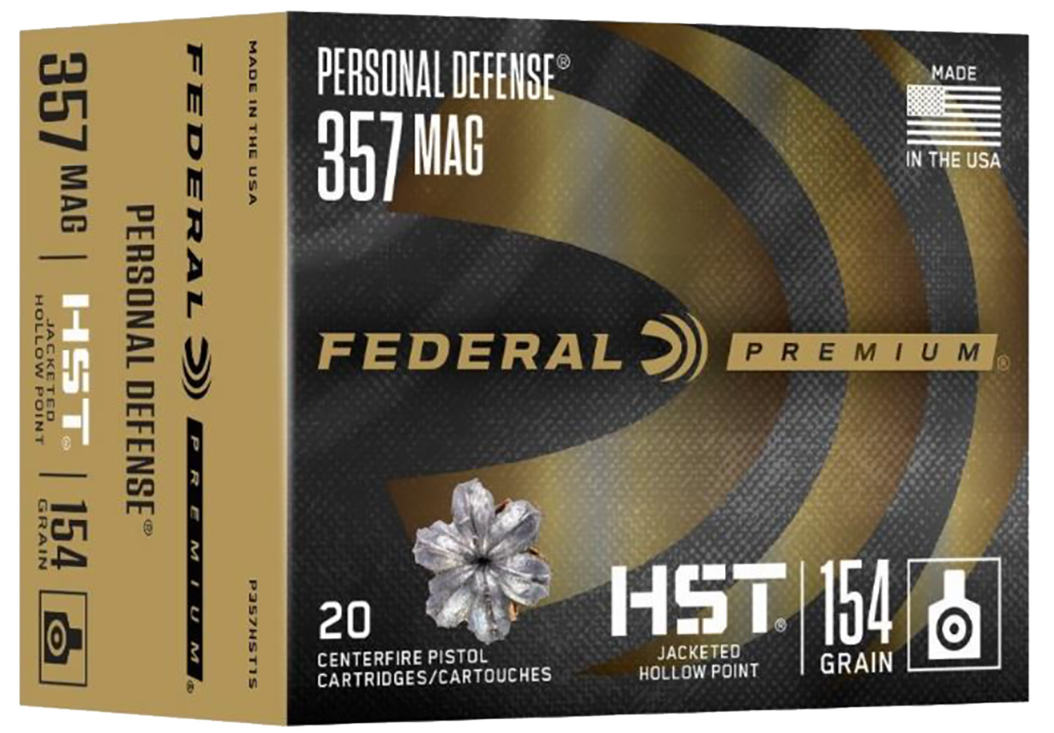 eral P357HST1S PERSONAL DEFENSE Premium HST Jacketed Hollow Point 154 Grain .357 Magnum 1340 Fps Ammo