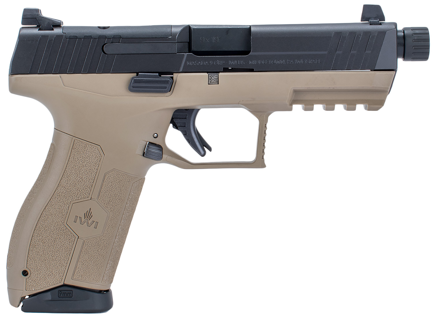IWI MASADA Optics Ready Pistol - Black/FDE 9mm 4.6" Threaded Barrel 10rd Night Sights