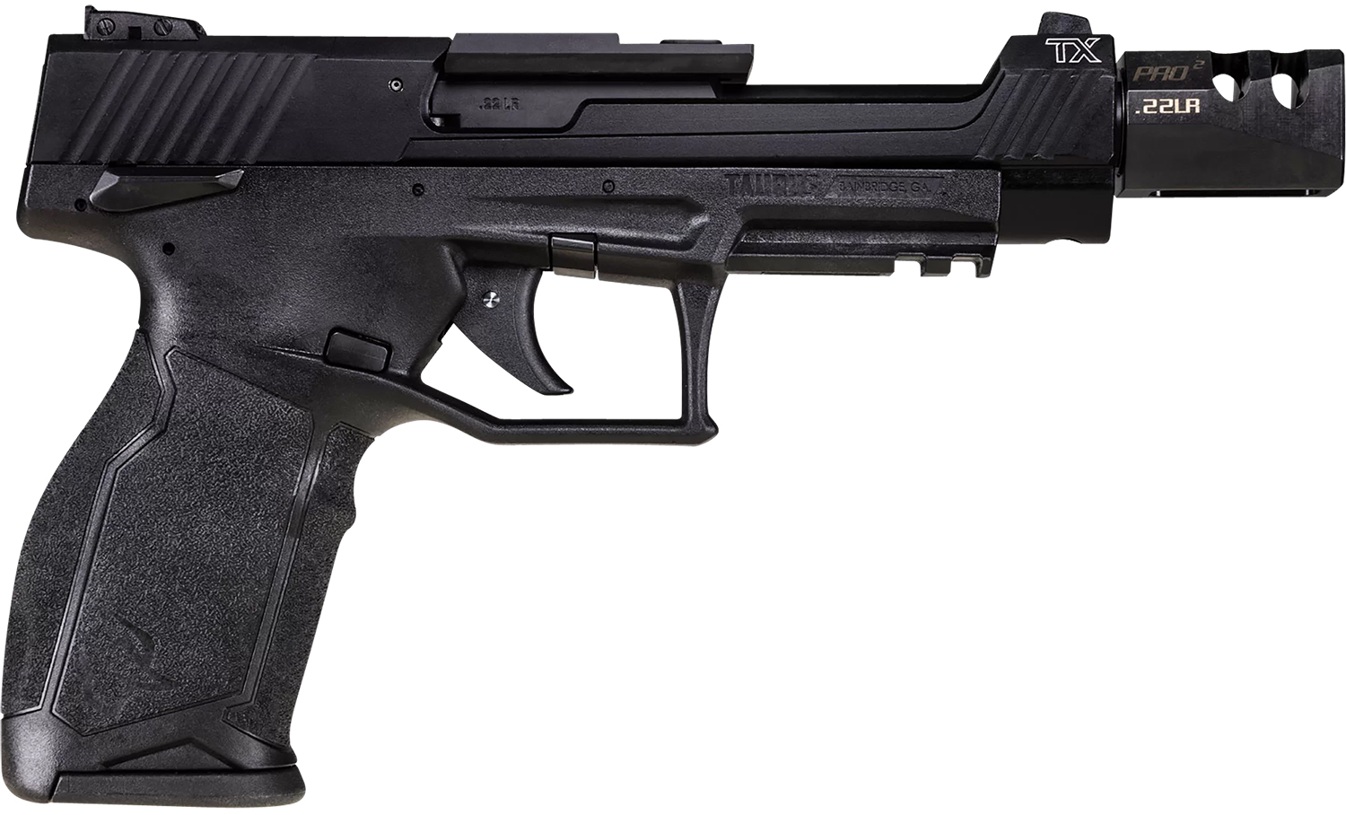 Taurus 1-TX22C151-T TX22 Competition 5.40" 16+1 (3) Black Polymer Frame Black Anodized Ported Aluminum Slide with Optics Mount Aggressive Textured Black Polymer Grip Includes Compensator