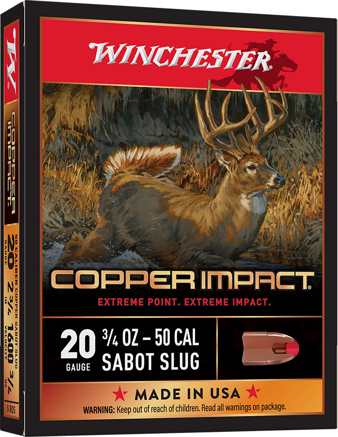 Winchester Ammo X20CLF Copper Impact  20Gauge 2.75" 3/4oz Sabot Slug Shot 5 Per Box/20 Case