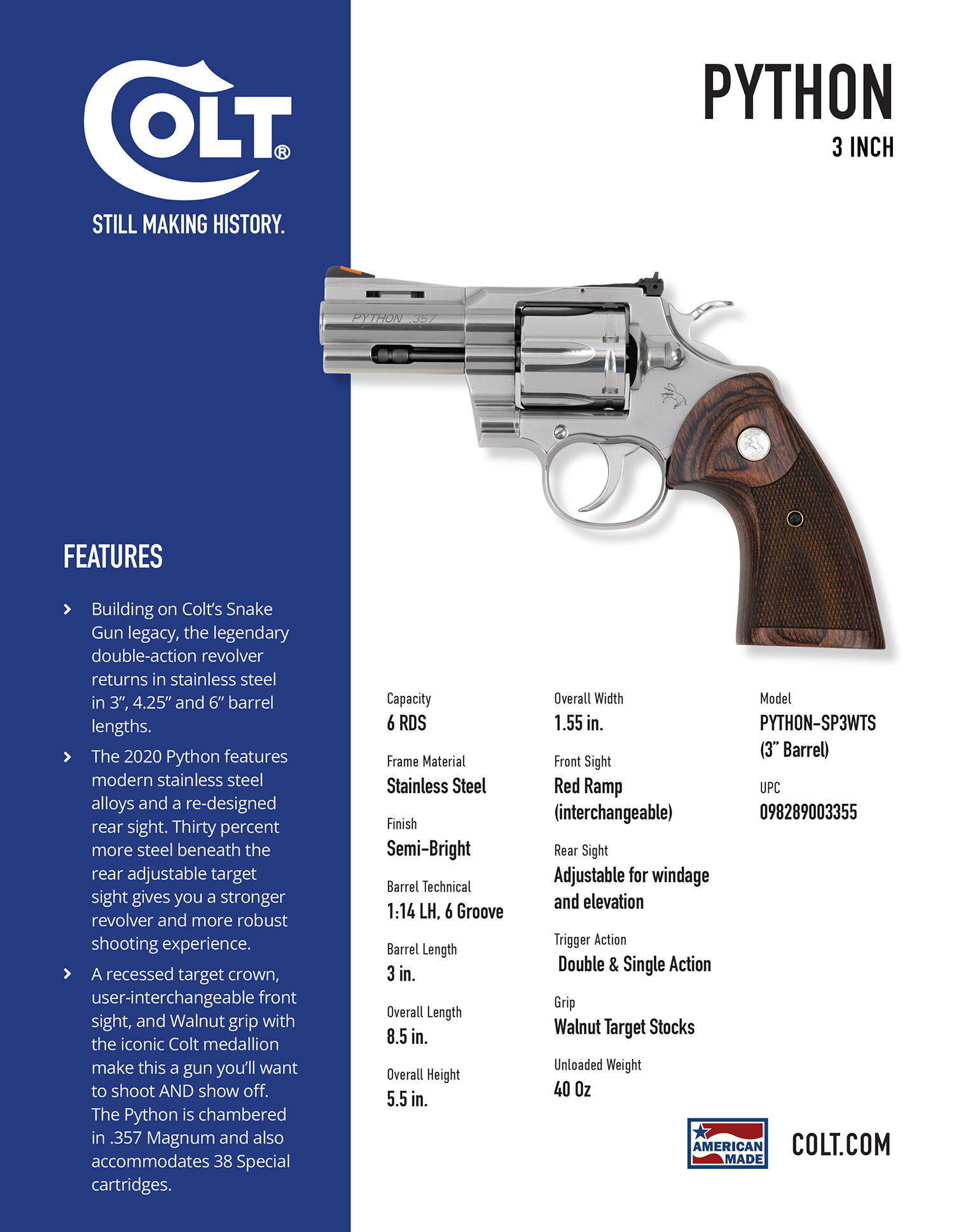 Colt Python 357 Mag 3 3WTS in. – Reliable Revolver 6 Colt Manufacturing Python, alternate view