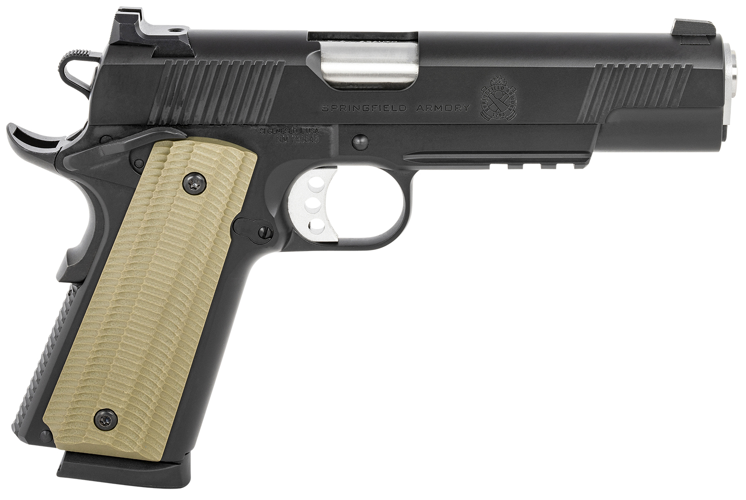 Springfield Armory PO9230 1911 Operator 45 ACP 8+1 5 Barrel, Black Cerakote Carbon Steel Frame w/Beavertail, Integral Picatinny Acc. Rail, Serrated Slide, VZ G10 Grip