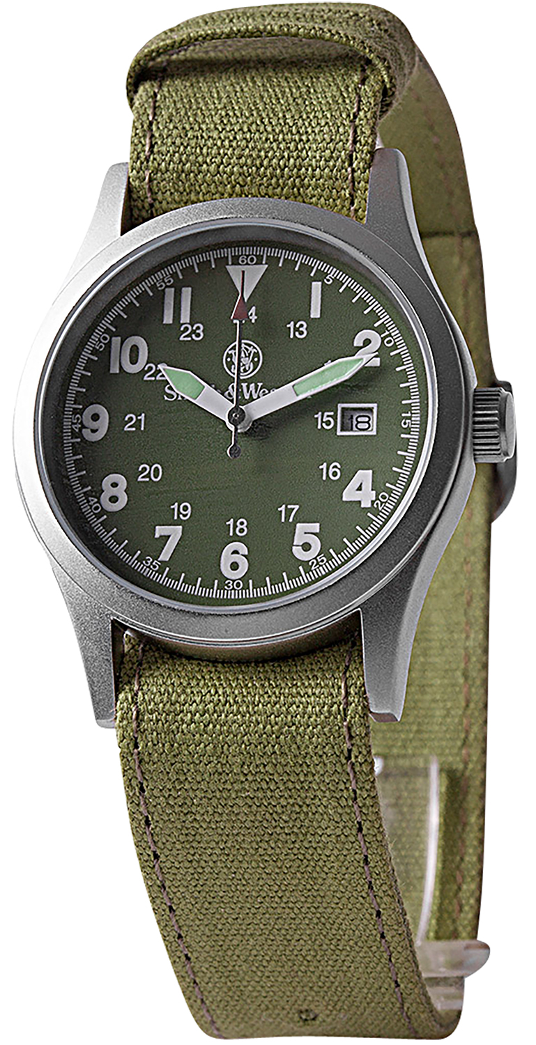 Smith & Wesson Military Watch Olive Drab Green - Round Black Face, 3 Interchangeable Straps, Water Resistant