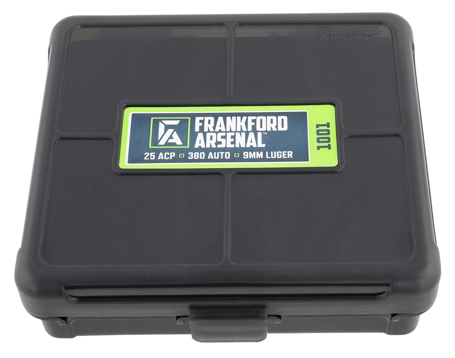 Frankford Arsenal 1083797 Hinge-Top Ammo Box 9mm/25/380ACP Black Polymer 100rd