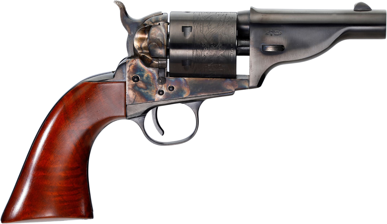 Taylors & Company 550958 The Hickok Open-Top 38 Special Caliber with 3.50 Blued Finish Barrel, 6rd Capacity Blued Finish Cylinder, Color Case Hardened Finish Steel Frame & Walnut Army Size Grip
