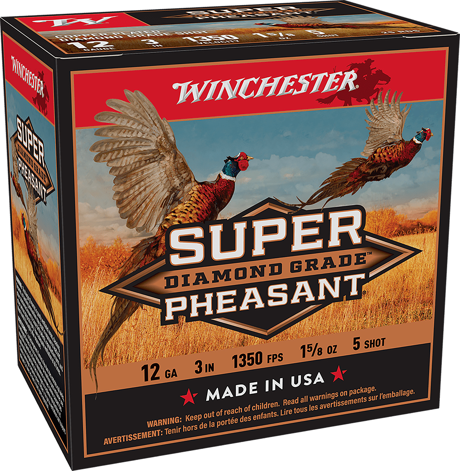 Winchester Ammo SPDG1235 Super Pheasant Diamond Grade 12 Gauge 3" 1 5/8 oz 1350 fps 5 Shot 25 Bx/10 Cs