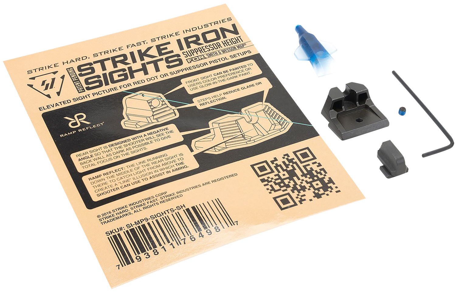 Strike Industries MP9SIGHTSSH Strike Iron Sights  Black/Blank Front Sight Black/Blank Rear Sight Smith & Wesson M&P/M&P M2.0 Suppressor Height