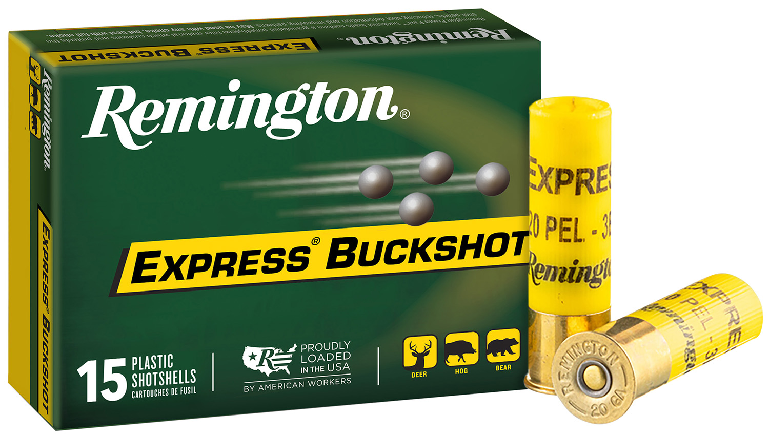Remington Ammunition 26877 Express Buckshot 20 Gauge 2.75" 000 Buck Shot 15 Per Box/ 5 Cs