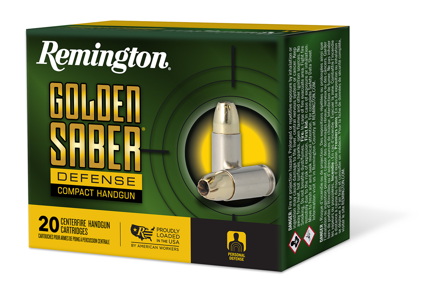 Remington Ammunition 27617 Golden Saber Defense Compact 38 Special +P 125 Gr 895 Fps Brass Jacket Hollow Point (BJHP) 20
