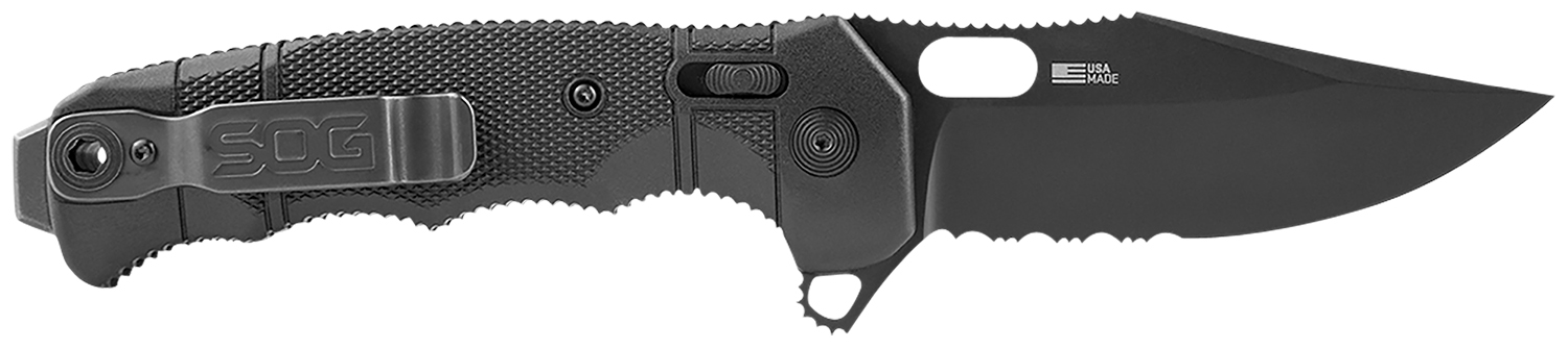 S.O.G SOG12210557 Seal XR 3.90” Folding Clip Point Part Serrated Black