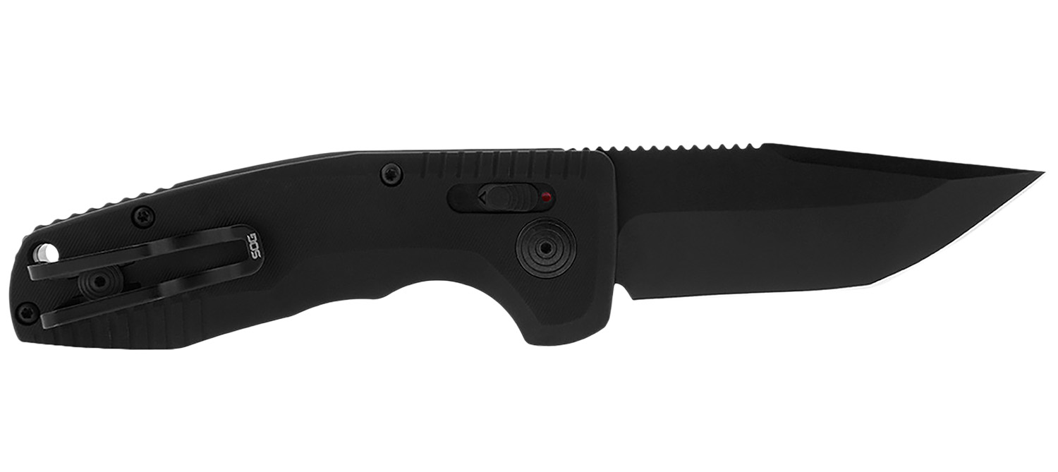 SOG-TAC Auto Compact 2.94in Plain Tanto Cryo D2 Steel Black Handle