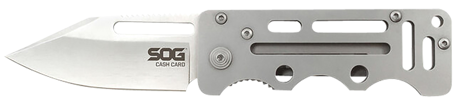 S.O.G SOG-EZ1-CP Cash Card  2.75 Folding Clip Point Satin 8Cr13MoV SS Blade/ Silver Skeletonized Stainless Steel Handle