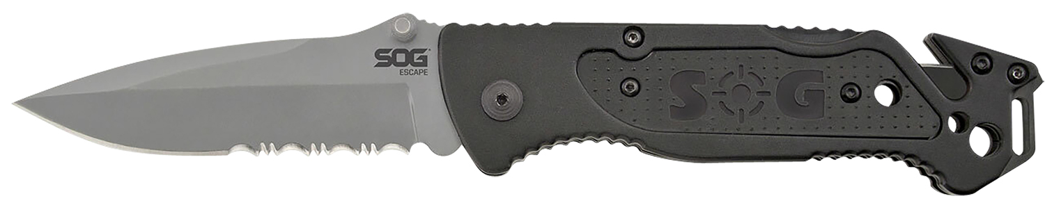 SOG SOG-FF24-CP Escape 3.40" Part Serrated Folding Knife Black Handle - SOG - CLIP POINT