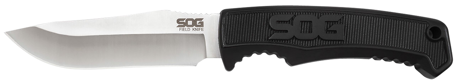 S.O.G SOGFK1001CP Field  4 Fixed Clip Point Plain Satin 7Cr17MoV SS Blade Black TPR Handle Includes Sheath