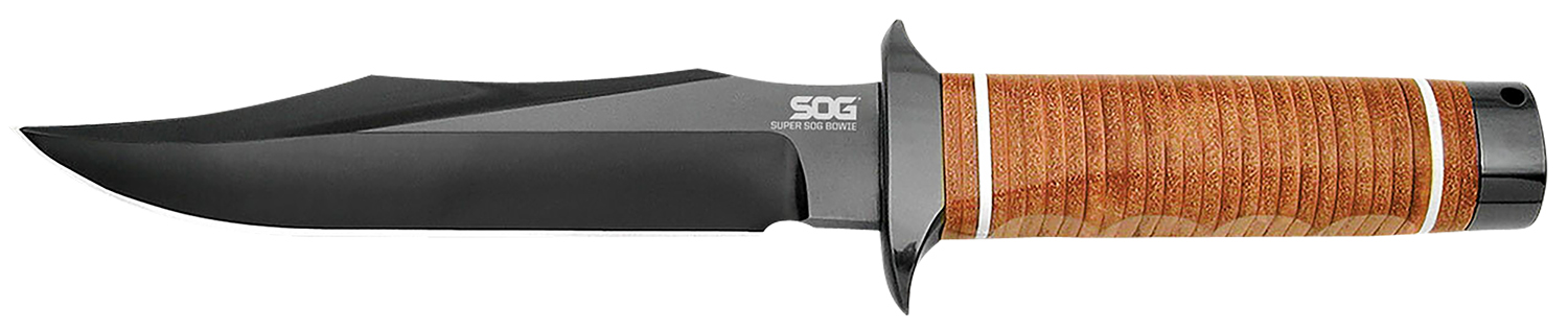 SOG SOGSB1TL Super Bowie 7.5" Fixed Blade Black TiCN AUS-8A Leather Handle