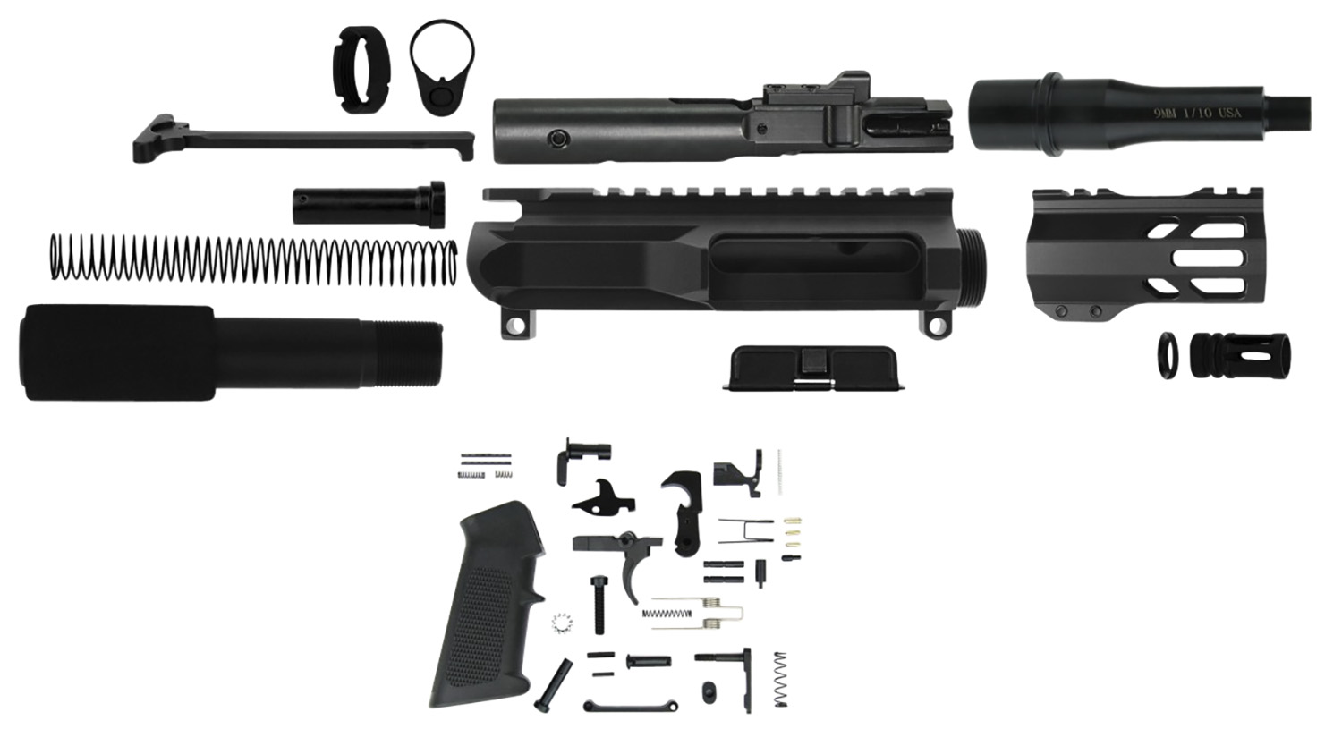 TacFire SSPK9MMLPK4 AR Build Kit 9mm 4.5" Barrel Black MLOK Handguard