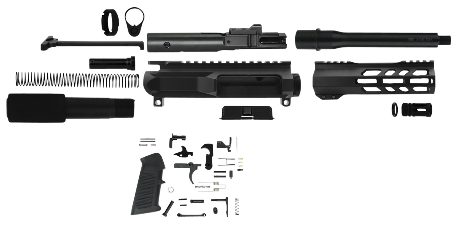 TacFire SSPK9MMLPK7 AR Build Kit 9mm 7.5" Barrel Black MLOK Handguard