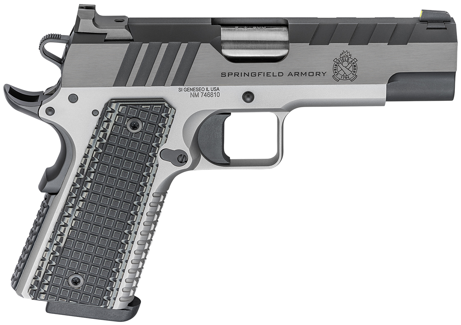 Springfield Armory PX9217L 1911 Emissary 9mm Luger 9+1 4.25 Bull Barrel,  Stainless Steel Frame w/ Beavertail, Serrated Blued Carbon Steel Slide, Black VZ Thin-Line G10 Grip