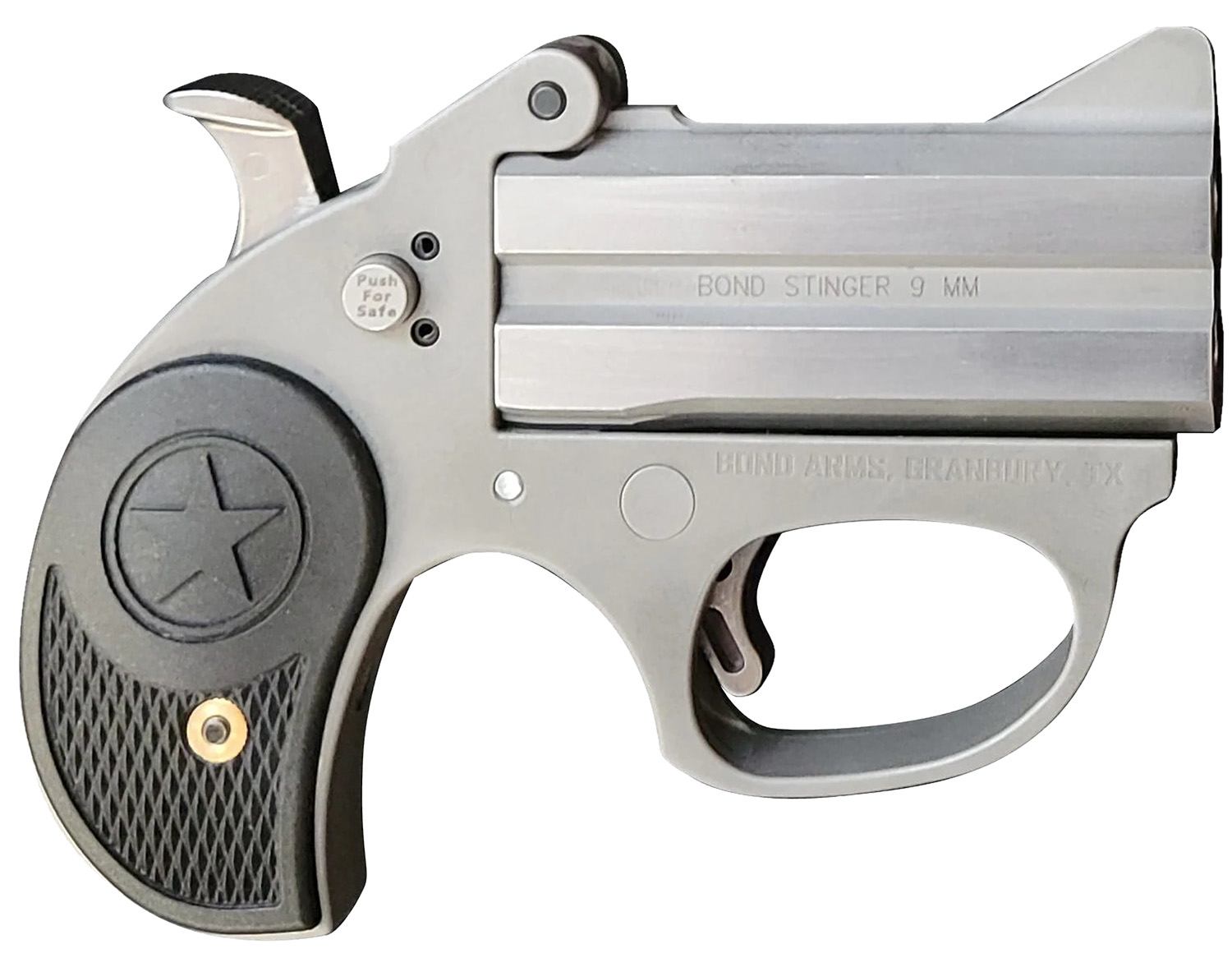 Bond Arms BASRS Stinger  9mm Luger 2rd 2.5 Matte Stainless Steel Double Barrel & Frame, Rebounding Hammer, Blade Front/Fixed Rear Sights, Black Rubber Grip, Manual Safety