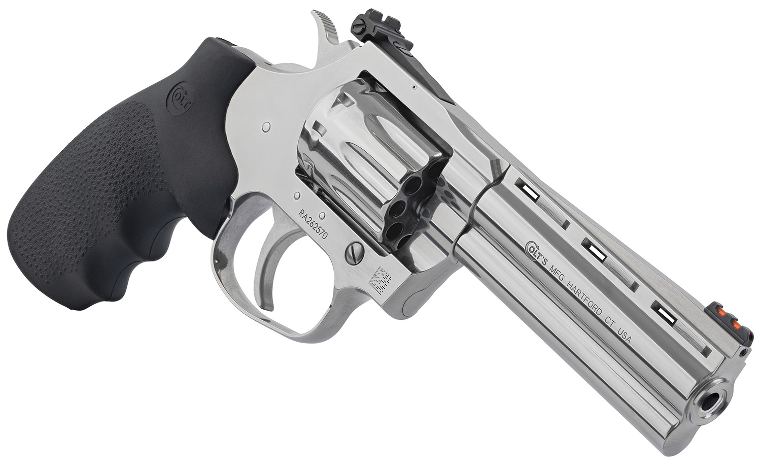 Colt King Cobra Target Revolver 22 LR 10 Shot 4.25" Stainless Steel Barrel, Cylinder & Frame With Black Hogue Overmolded Grips