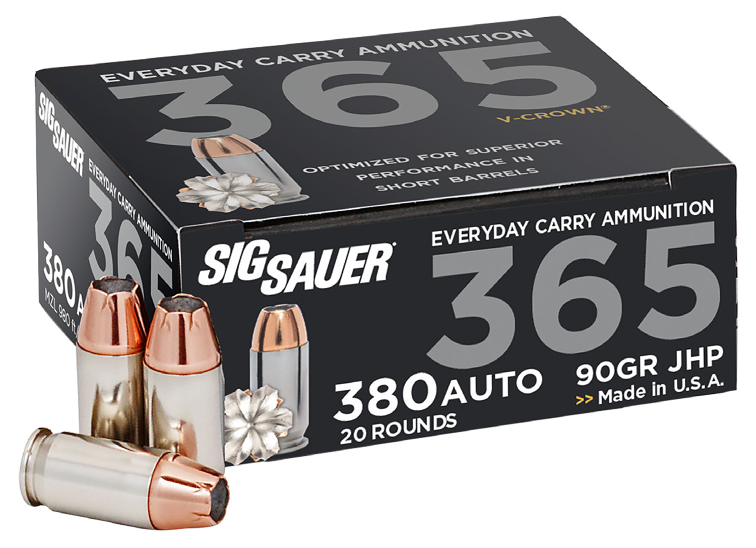 Sig Sauer Elite Performance 365 380 ACP V-Crown Jacketed Hollow Point 90...