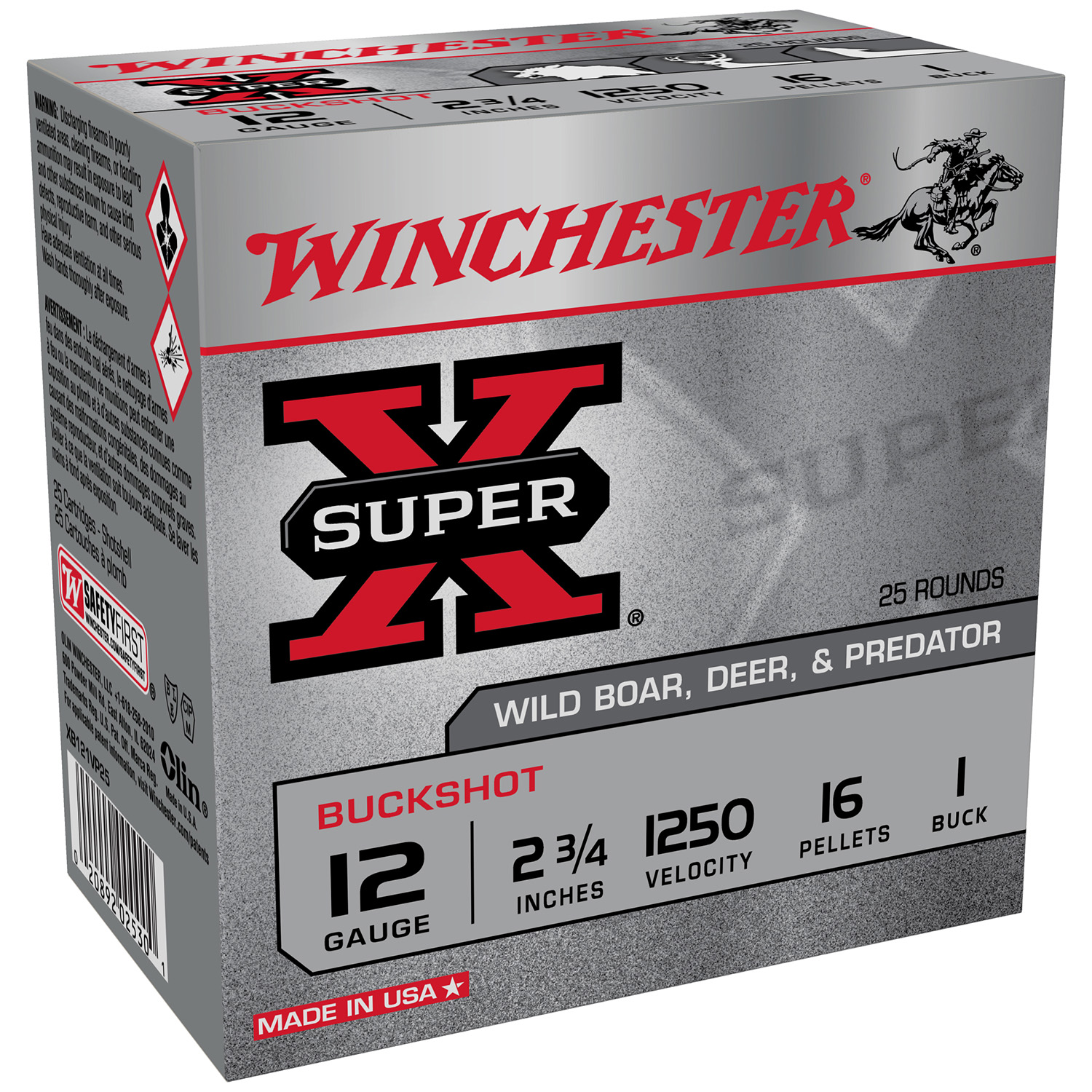 Winchester SuperX 12GA 2-3/4" 1BK 25 Buckshot 16Pellet - Winchester - 12 GAUGE 2.75"