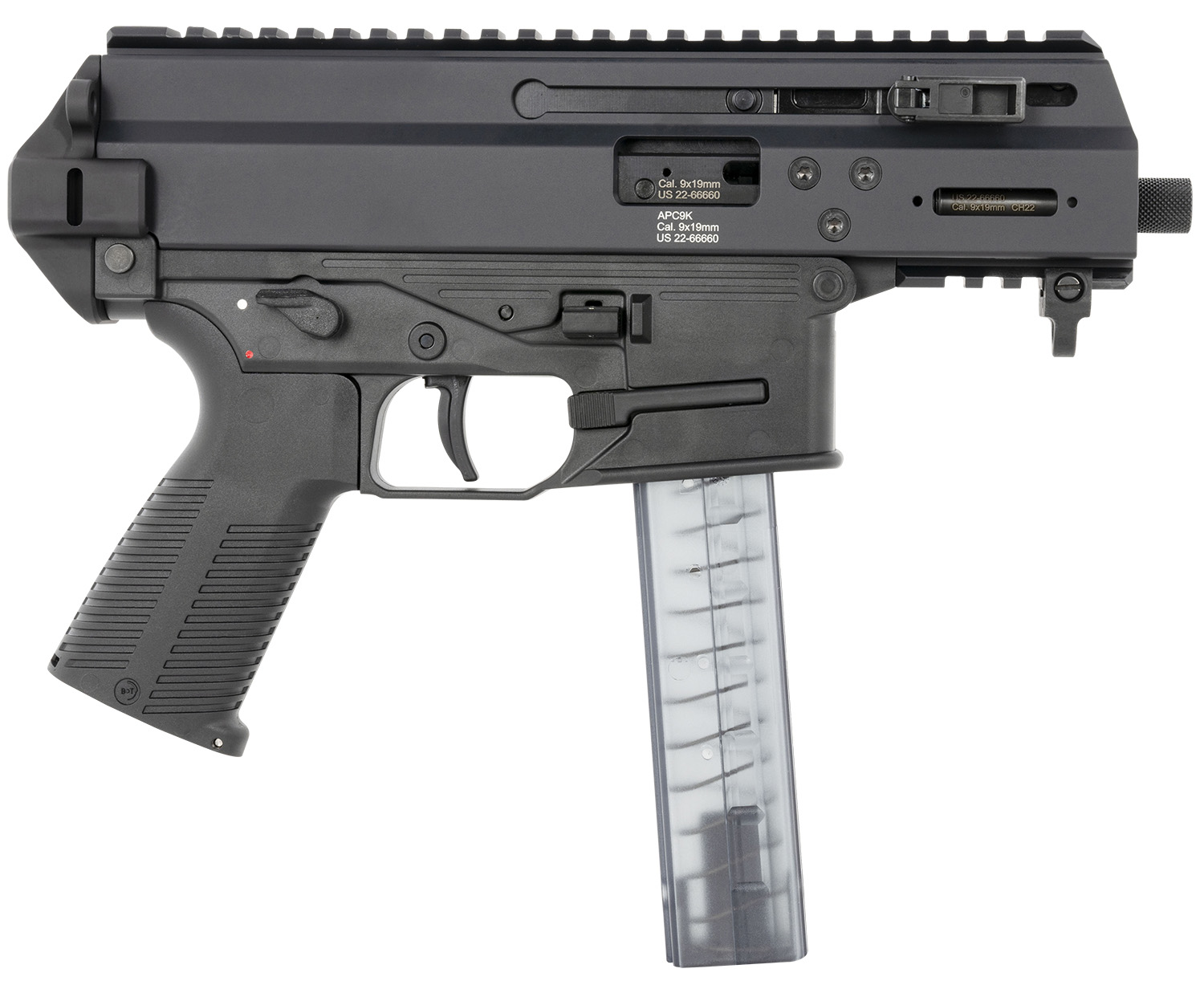 B&T Firearms 36176502 APC9K  9mm Luger 30+1 4.30 Black Steel Barrel, Black Picatinny Rail Receiver, Brace Adapter, Black Polymer Grips, Ambidextrous B&T Firearms 36176502 APC9K  9mm Luger 30+1 4.30 Black Steel Barrel, Black Picatinny Rail Receiver, Brace Adapter, Black Polymer Grips, Ambidextrous