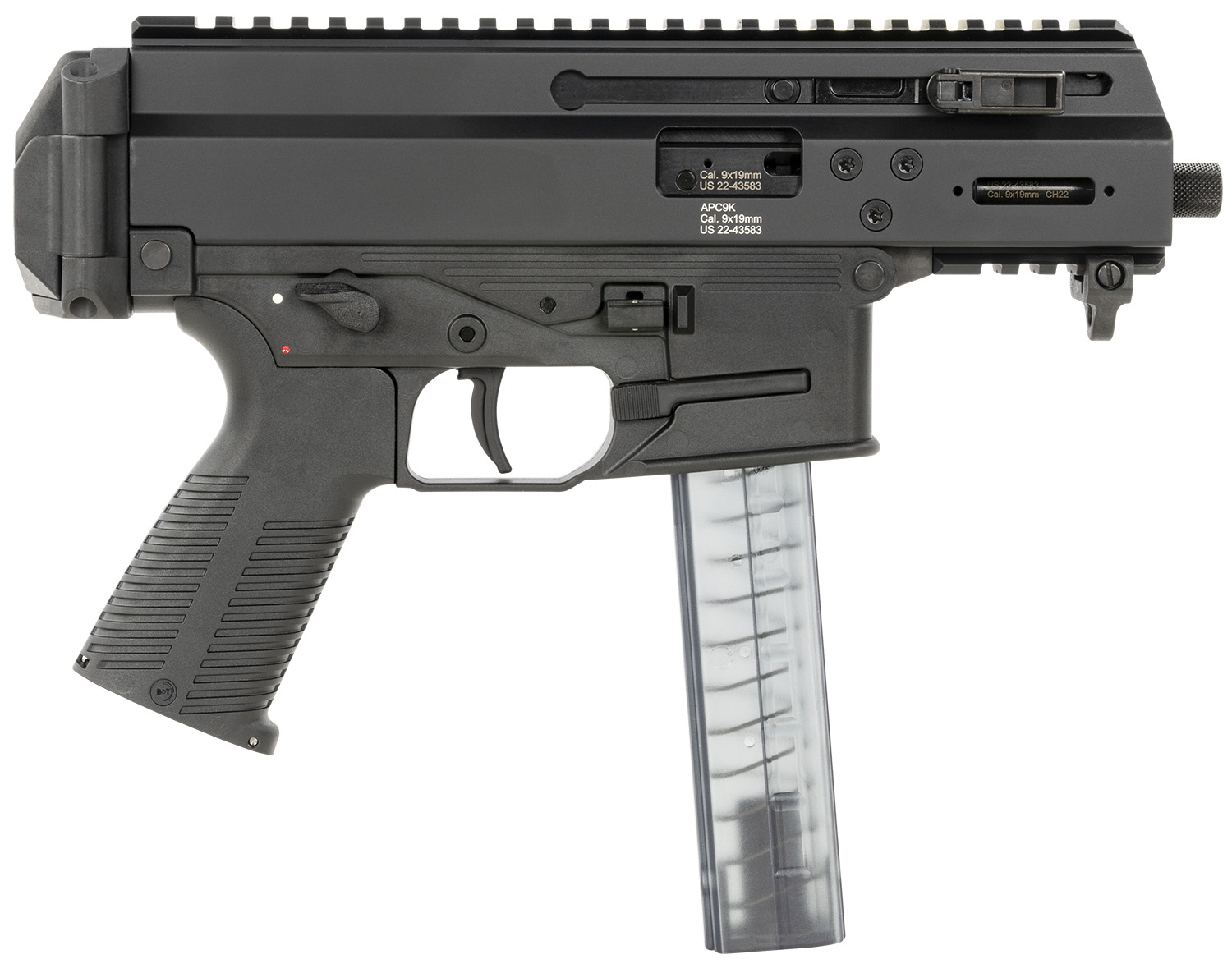 B&T Firearms 36045 APC 9K Pro 9mm Luger 30+1 4.30" Black Threaded Barrel, Black Aluminum/Polymer Frame, Picatinny Rail, Black Polymer Grip, M-LOK Slots, Ambidextrous