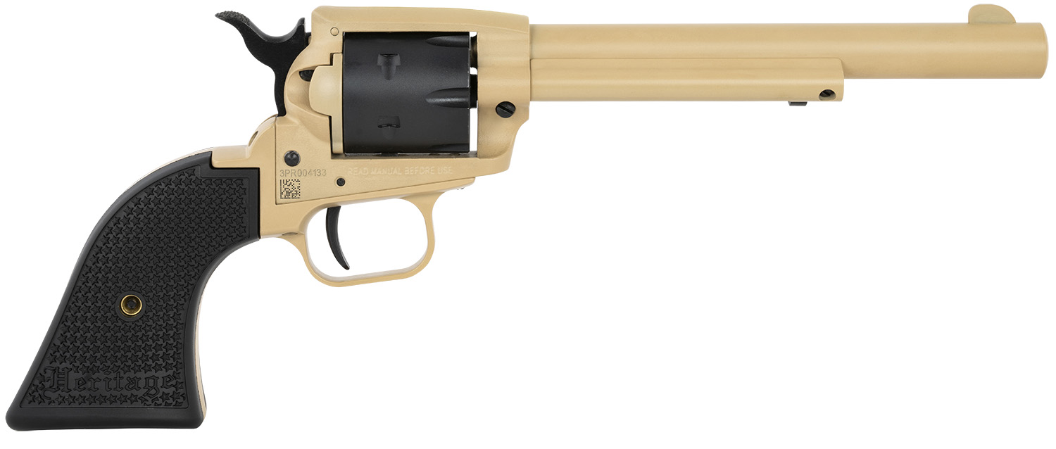 Heritage Mfg SRR22V6 Rough Rider  22 LR 6 Shot, 6.50 Sabre Sand Cerakote Steel Barrel & Frame, Black Satin Cylinder, Black Polymer Grip, Hammer/Thumb Safety, Exposed Hammer