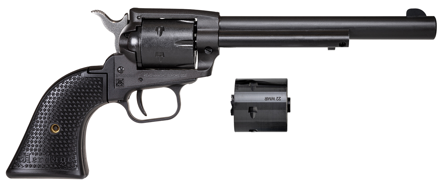 Heritage Mfg SRR22MBS6PG Rough Rider  22 LR/22 WMR 6 Shot/ 6.50 Black Satin Steel Barrel, Frame & Cylinder, Black Polymer Grip, Hammer/Thumb Safety, Exposed Hammer