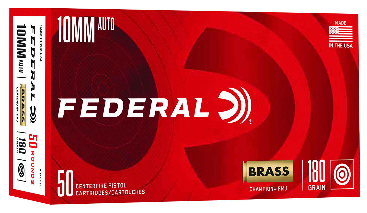 Federal WM5221 Champion 10mm Auto 180gr FMJ Ammo 50 Rounds - Federal Premium Ammunition - FULL METAL JACKET