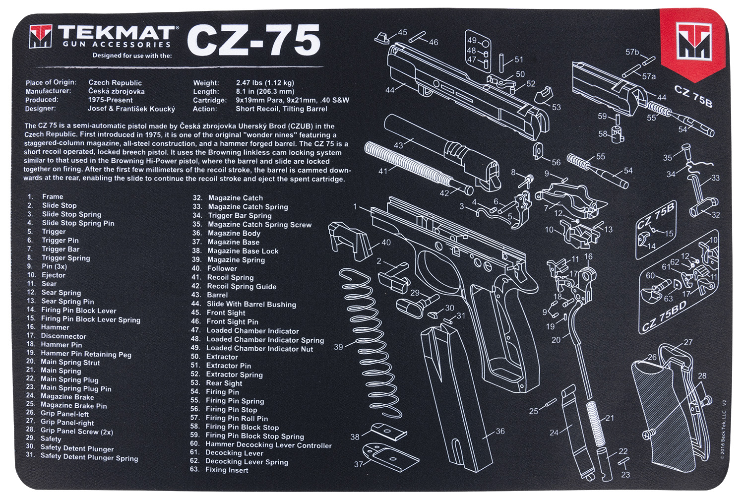 TekMat TEKR17CZ75 CZ 75 Cleaning Mat CZ-75 Parts Diagram 11" x 17"-img-0