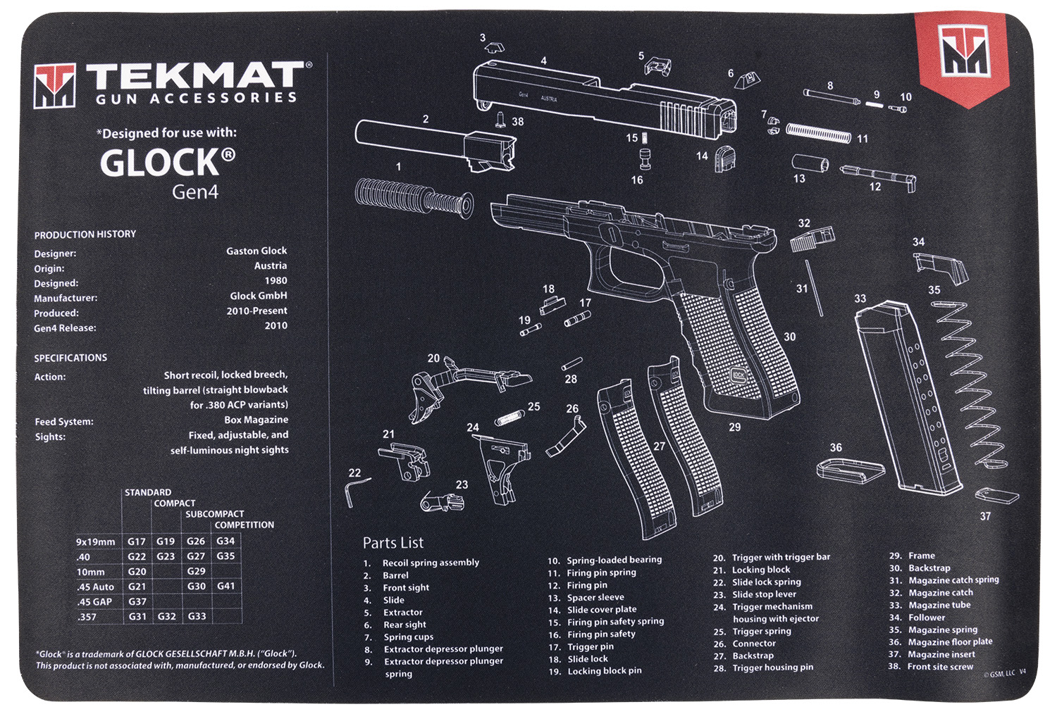 TEKMAT TEKR17GLOCKG4       GLOCK GEN 4  GUN  MAT