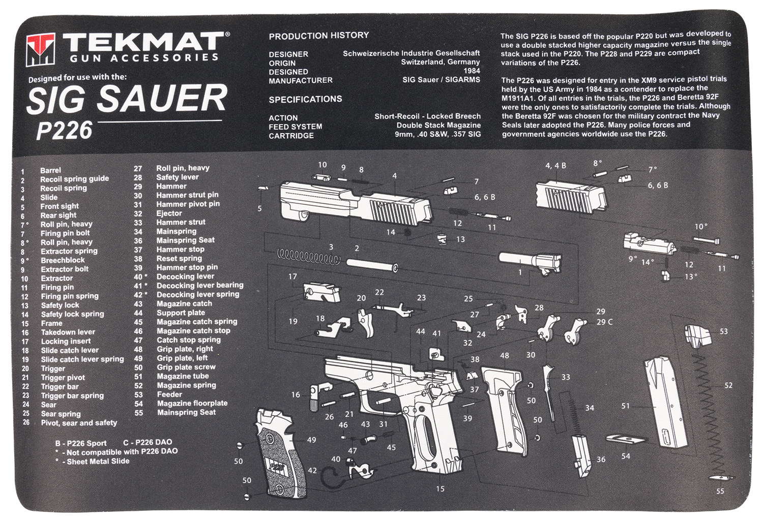 TekMat TEKR17SIGP226 Sig Sauer P226 Cleaning Mat Sig P226 Parts Diagram...-img-0