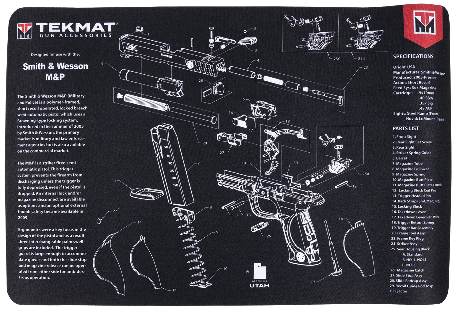 TekMat TEKR17SWMP S&W M&P Cleaning Mat Parts Diagram 11 x 17-img-0