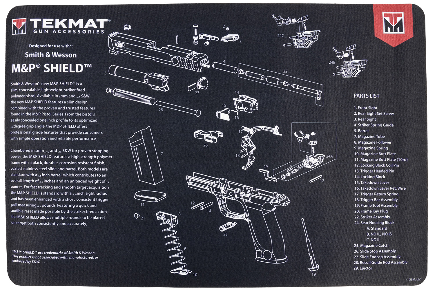 TekMat TEKR17SWMPSHIELD S&W M&P Shield Parts Diagram 11" x 17"-img-0